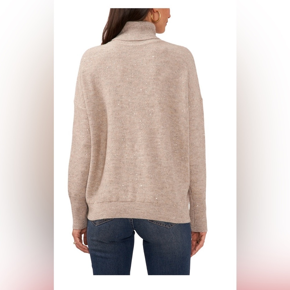 Vince Camuto Sequin Turtleneck Sweater XL Beige Oatmeal Sparkle Knit NWT - Picture 3 of 15